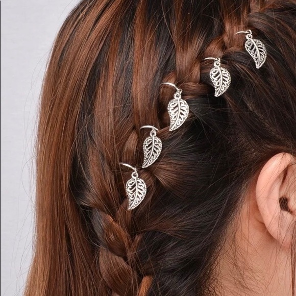 Silver Leaf Hair Charms Set Of 10 New In Package - Picture 2 of 5